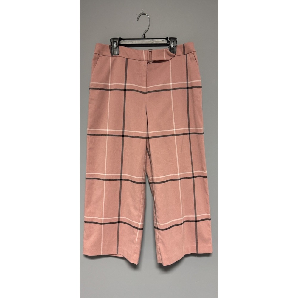 Alfani Women's Pants Size 4Pink Culotte Comfort Waist Cropped Windowpane Design
